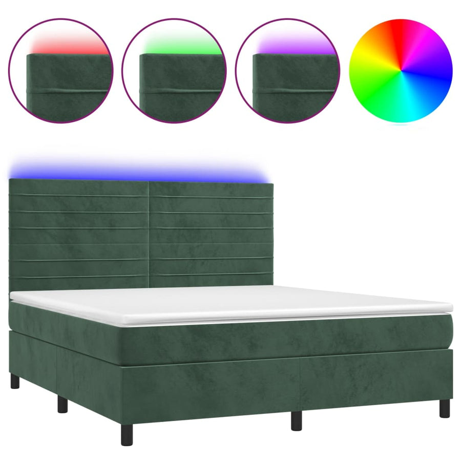 Boxspring Met Matras En Led Fluweel Donkergroen 160 x 200 cm Horizontale strepen