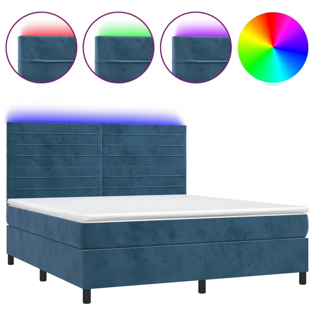 Boxspring Met Matras En Led Fluweel Donkerblauw 160 x 200 cm Horizontale strepen
