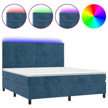 Boxspring Met Matras En Led Fluweel Donkerblauw 160 x 200 cm Horizontale strepen