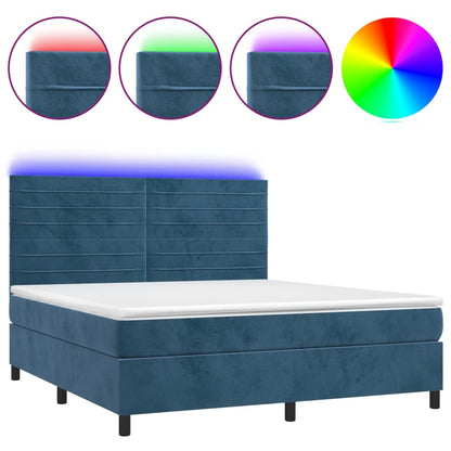 Boxspring Met Matras En Led Fluweel Donkerblauw 160 x 200 cm Horizontale strepen