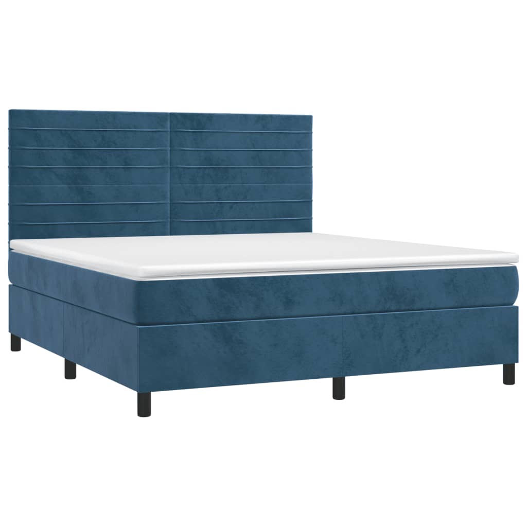 Boxspring Met Matras En Led Fluweel Donkerblauw 160 x 200 cm Horizontale strepen