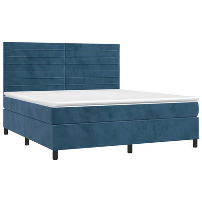 Boxspring Met Matras En Led Fluweel Donkerblauw 160 x 200 cm Horizontale strepen