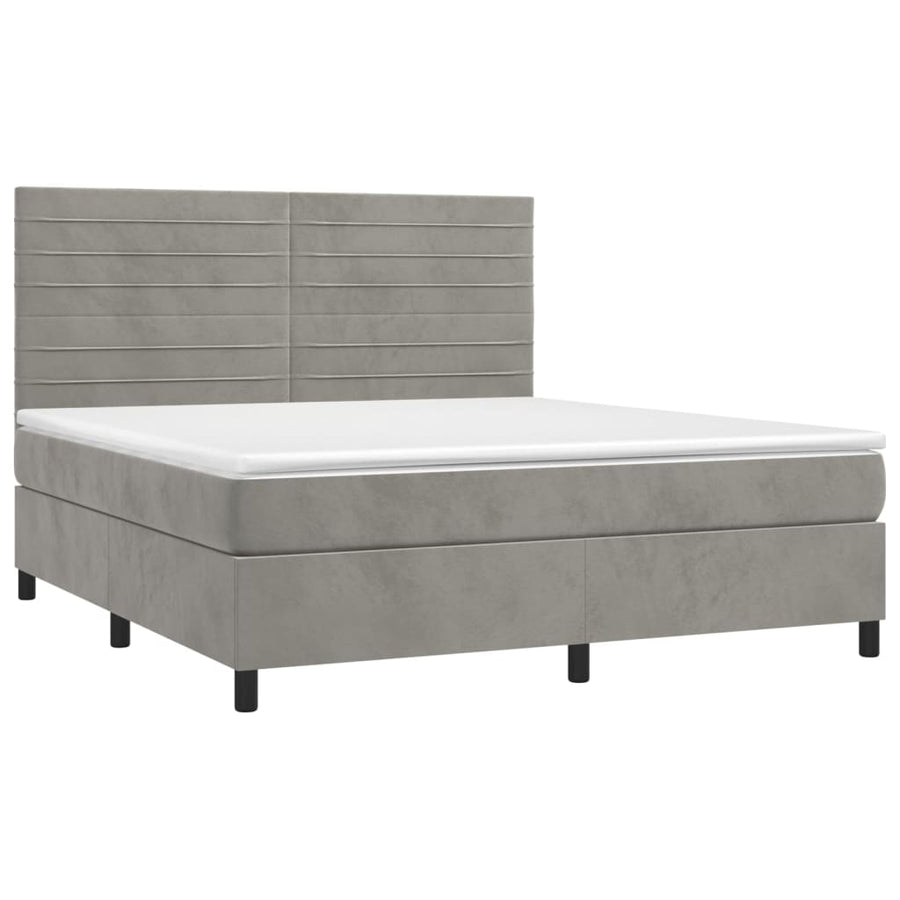 Boxspring Met Matras En Led Fluweel Lichtgrijs 180 x 200 cm Horizontale strepen