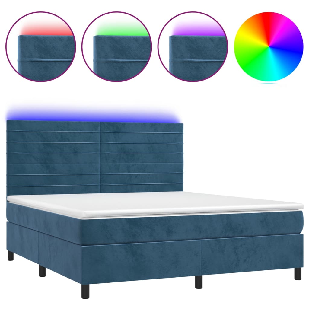 Boxspring Met Matras En Led Fluweel Donkerblauw 180 x 200 cm Horizontale strepen