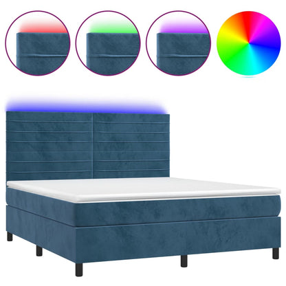 Boxspring Met Matras En Led Fluweel Donkerblauw 180 x 200 cm Horizontale strepen
