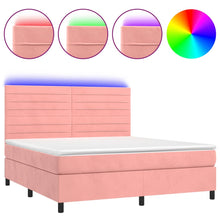 Boxspring Met Matras En Led Fluweel Roze 180 x 200 cm Horizontale strepen