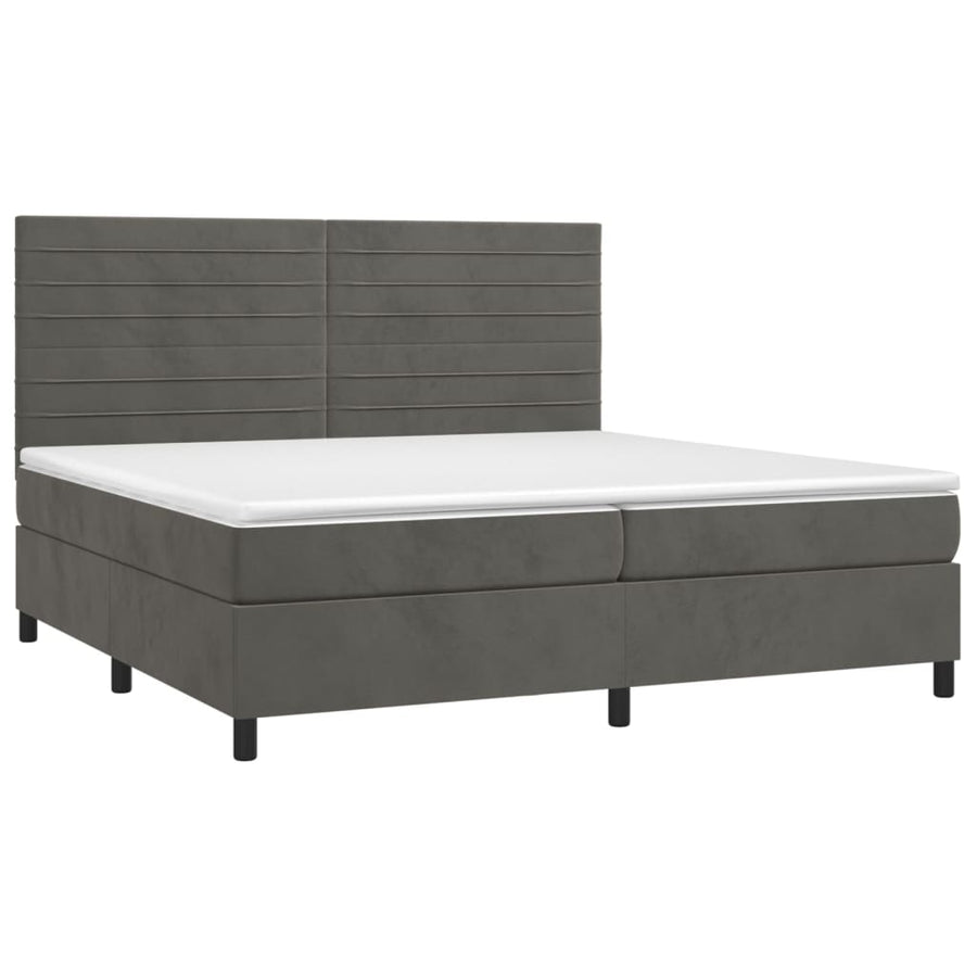 Boxspring Met Matras En Led Fluweel Donkergrijs 200 x 200 cm Horizontale strepen