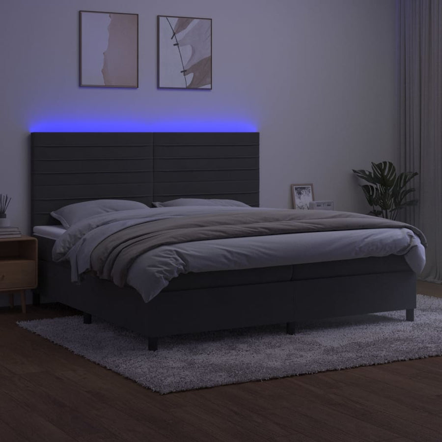 Boxspring Met Matras En Led Fluweel Donkergrijs 200 x 200 cm Horizontale strepen