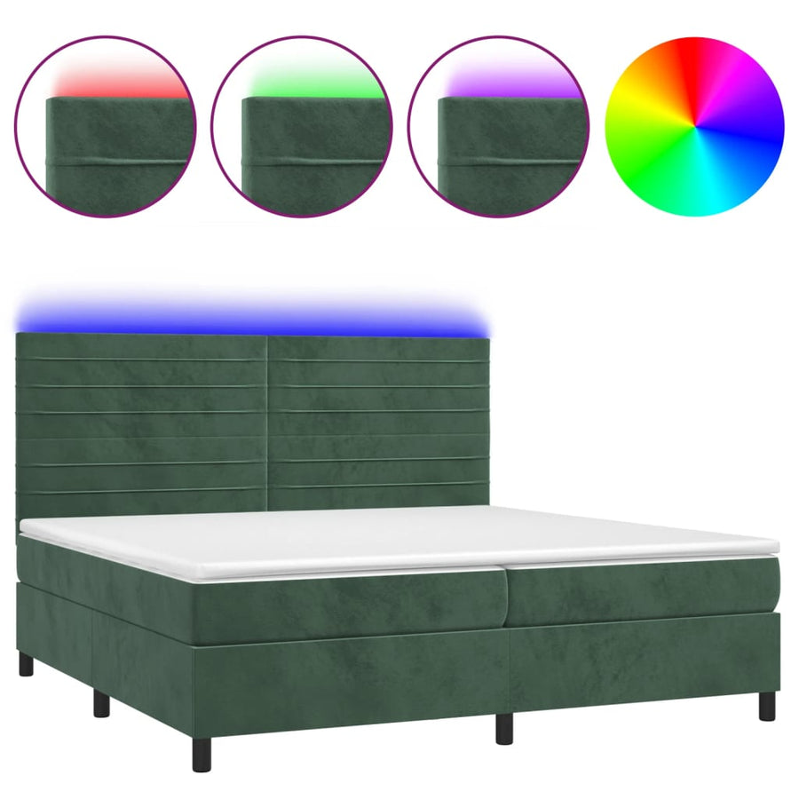 Boxspring met matras en LED fluweel donkergroen 200x200 cm 200 x 200 cm Horizontale strepen