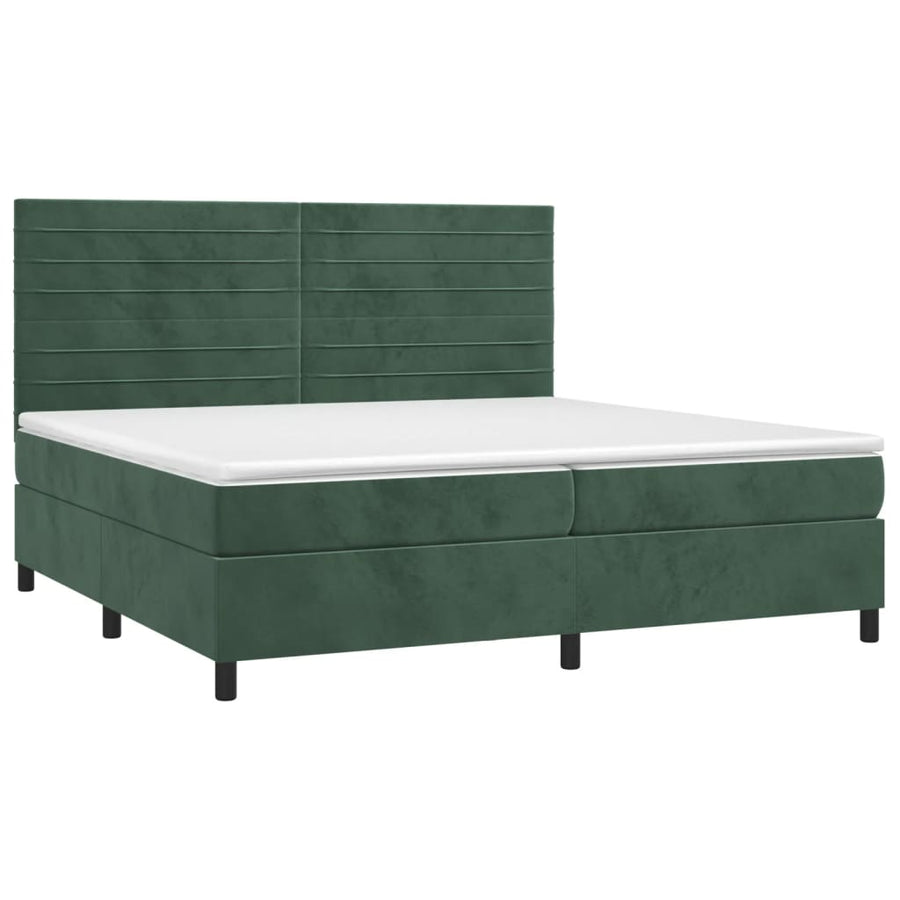 Boxspring met matras en LED fluweel donkergroen 200x200 cm 200 x 200 cm Horizontale strepen