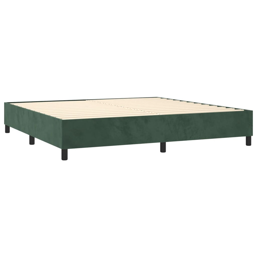 Boxspring met matras en LED fluweel donkergroen 200x200 cm 200 x 200 cm Horizontale strepen