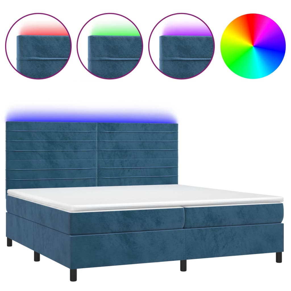 Boxspring Met Matras En Led Fluweel Donkerblauw 200 x 200 cm Horizontale strepen