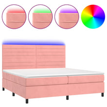 Boxspring Met Matras En Led Fluweel Roze 200 x 200 cm Horizontale strepen