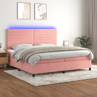 Box spring with mattress and LED velvet pink 200x200 cm