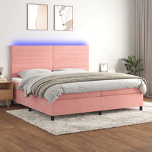 Boxspring Met Matras En Led Fluweel Roze 200 x 200 cm Horizontale strepen