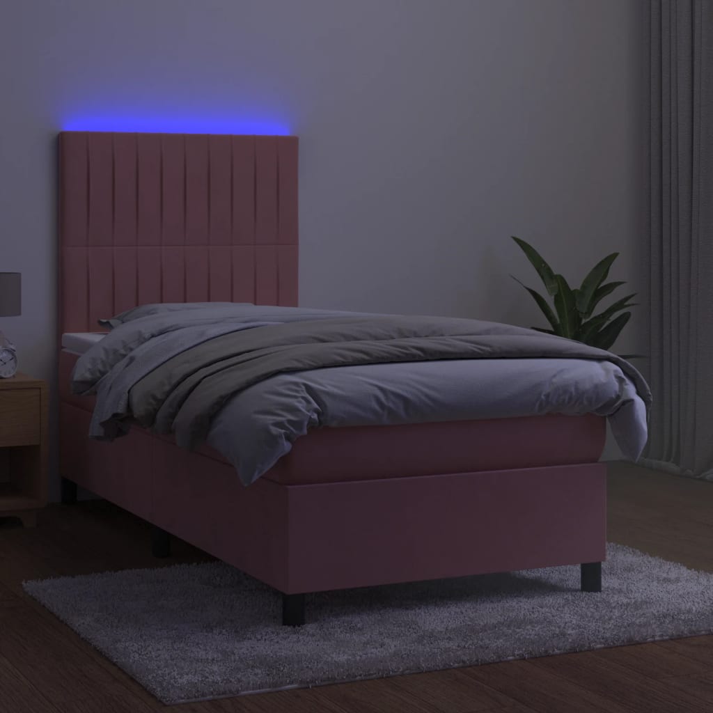 Boxspring Met Matras En Led Fluweel Roze 80 x 200 cm Verticale strepen