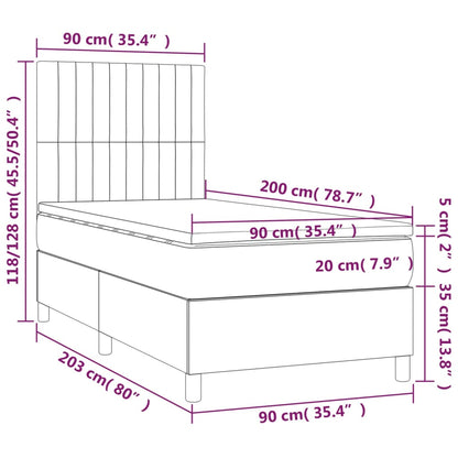 Boxspring Met Matras En Led Fluweel Donkerblauw 90 x 200 cm Verticale strepen