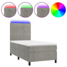 Boxspring Met Matras En Led Fluweel Lichtgrijs 100 x 200 cm Verticale strepen