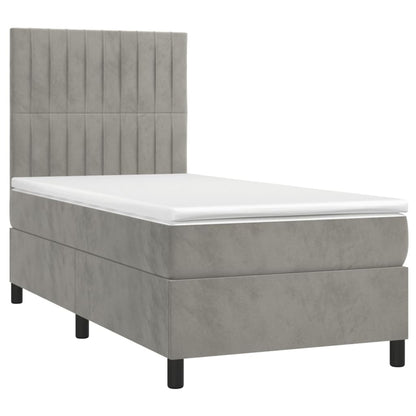 Boxspring Met Matras En Led Fluweel Lichtgrijs 100 x 200 cm Verticale strepen