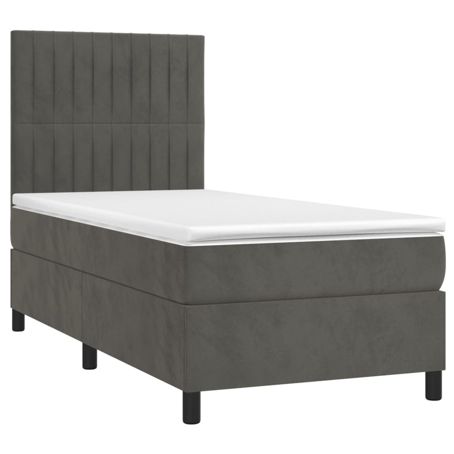 Boxspring Met Matras En Led Fluweel Donkergrijs 100 x 200 cm Verticale strepen