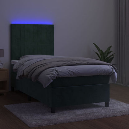 Boxspring Met Matras En Led Fluweel Donkergroen 100 x 200 cm Verticale strepen
