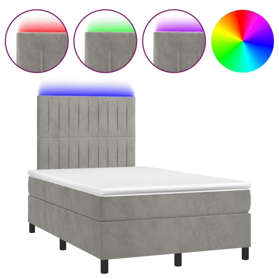 Boxspring Met Matras En Led Fluweel Lichtgrijs 120 x 200 cm Verticale strepen