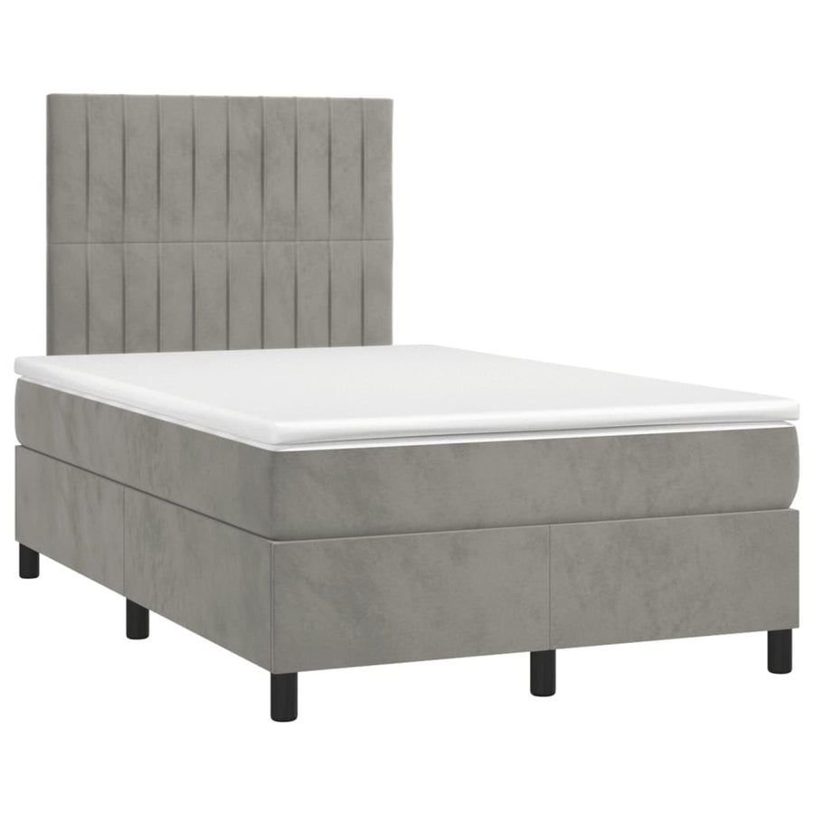 Boxspring Met Matras En Led Fluweel Lichtgrijs 120 x 200 cm Verticale strepen