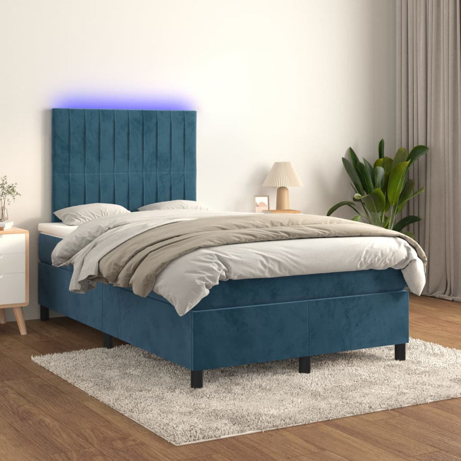 Boxspring Met Matras En Led Fluweel Donkerblauw 120 x 200 cm Verticale strepen