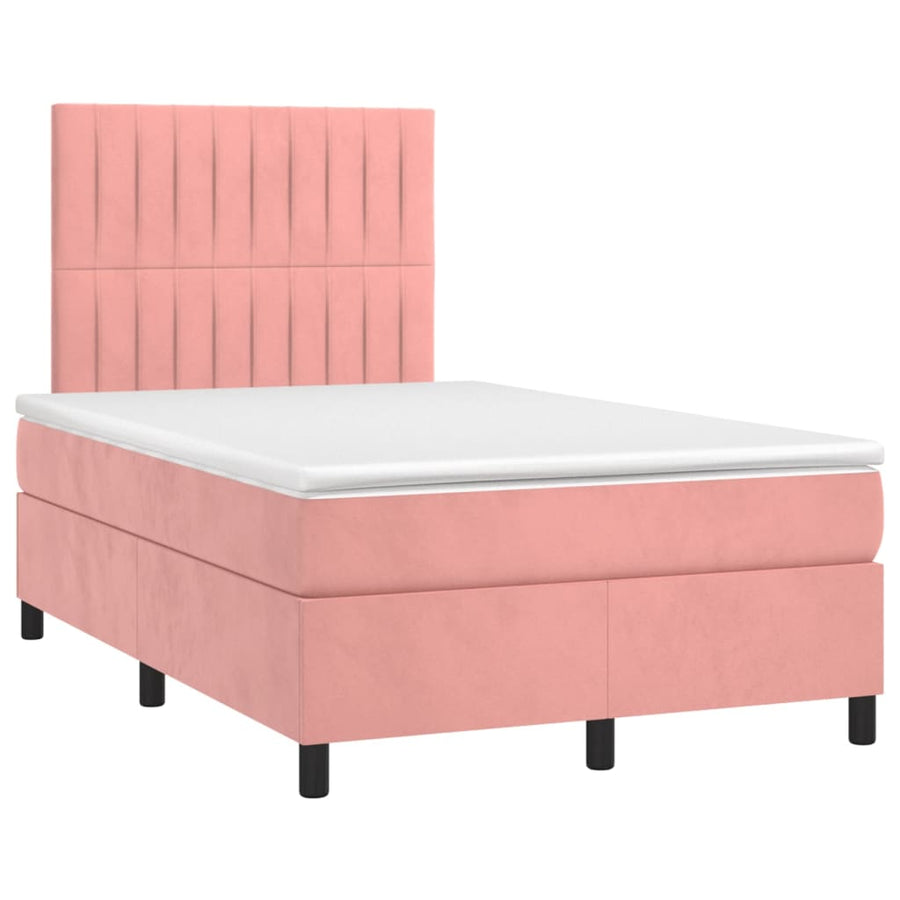 Boxspring met matras en LED fluweel roze 120x200 cm 120 x 200 cm Verticale strepen
