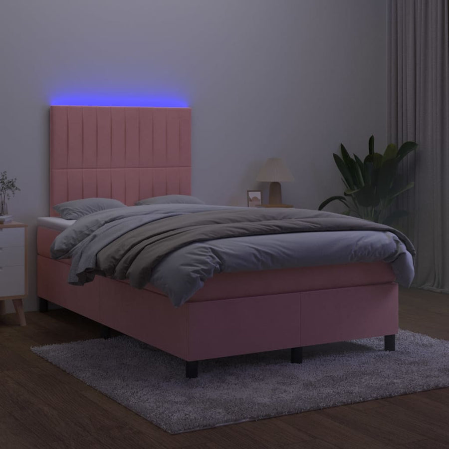 Boxspring met matras en LED fluweel roze 120x200 cm 120 x 200 cm Verticale strepen