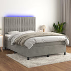 Boxspring Met Matras En Led Fluweel Lichtgrijs 140 x 190 cm Verticale strepen