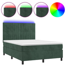 Boxspring Met Matras En Led Fluweel Donkergroen 140 x 190 cm Verticale strepen
