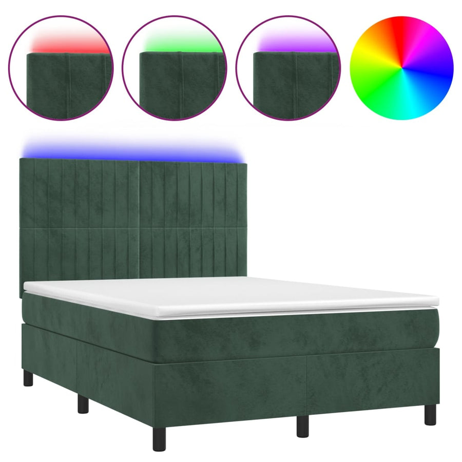 Boxspring Met Matras En Led Fluweel Donkergroen 140 x 190 cm Verticale strepen