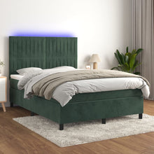 Boxspring Met Matras En Led Fluweel Donkergroen 140 x 190 cm Verticale strepen