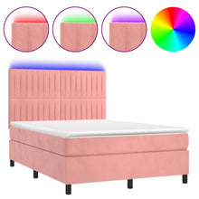 Boxspring Met Matras En Led Fluweel Roze 140 x 190 cm Verticale strepen