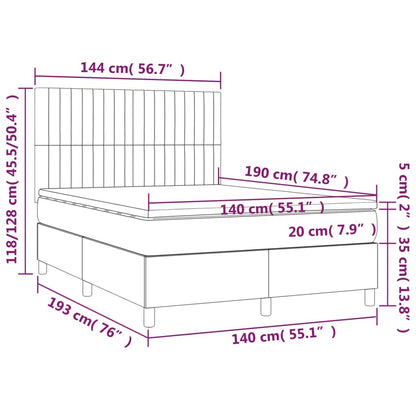 Boxspring Met Matras En Led Fluweel Roze 140 x 190 cm Verticale strepen