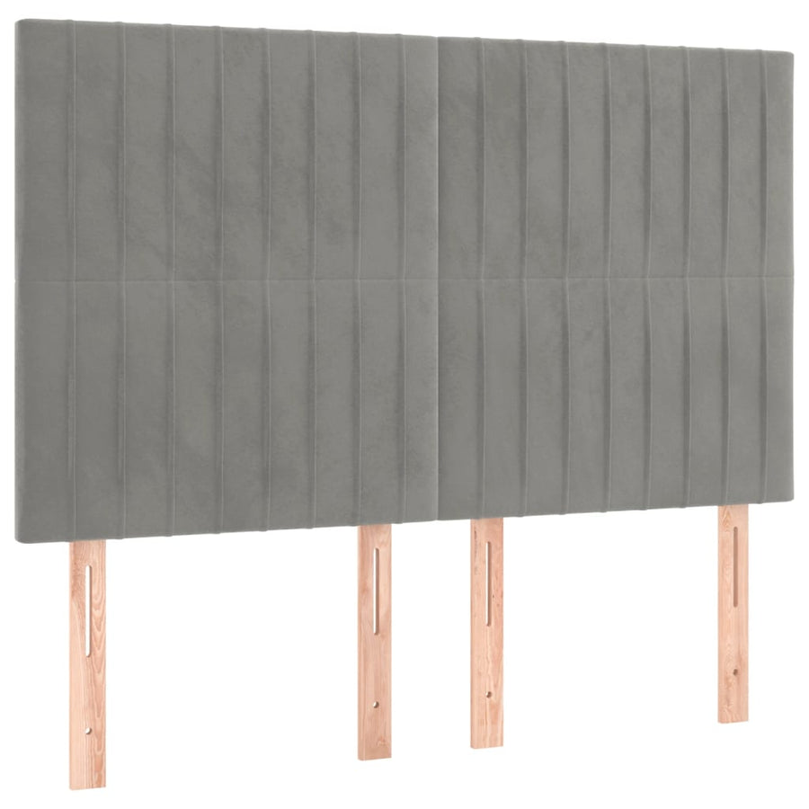 Boxspring Met Matras En Led Fluweel Lichtgrijs 140 x 200 cm Verticale strepen