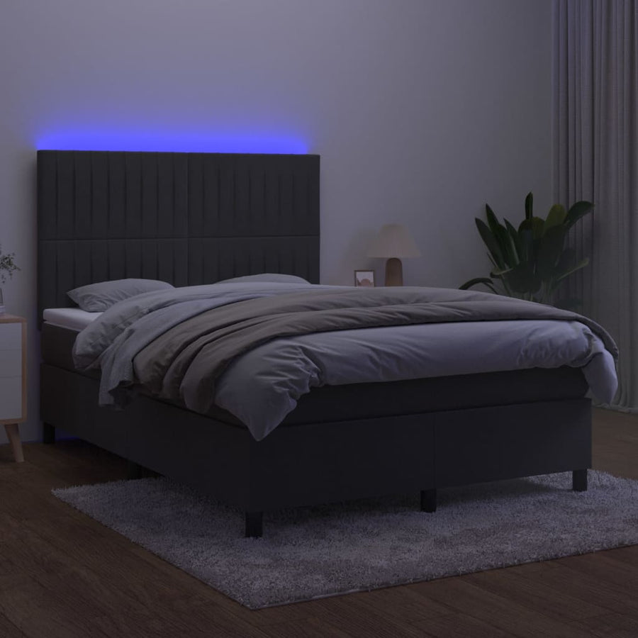Boxspring Met Matras En Led Fluweel Donkergrijs 140 x 200 cm Verticale strepen