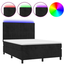 Boxspring Met Matras En Led Fluweel Zwart 140 x 200 cm Verticale strepen