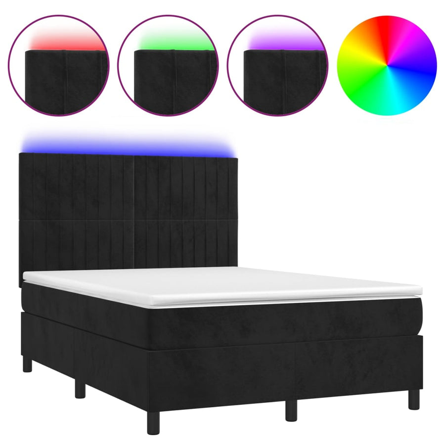 Boxspring Met Matras En Led Fluweel Zwart 140 x 200 cm Verticale strepen