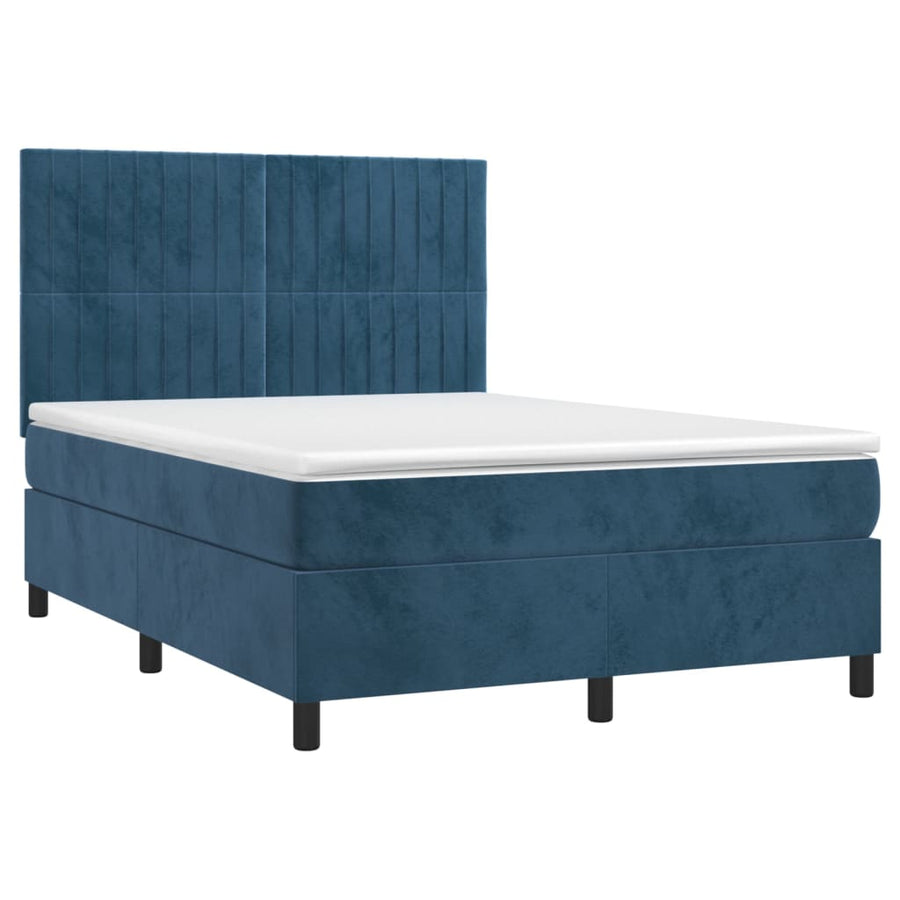 Boxspring Met Matras En Led Fluweel Donkerblauw 140 x 200 cm Verticale strepen