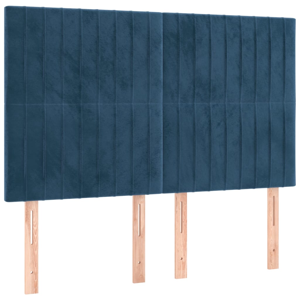 Boxspring Met Matras En Led Fluweel Donkerblauw 140 x 200 cm Verticale strepen