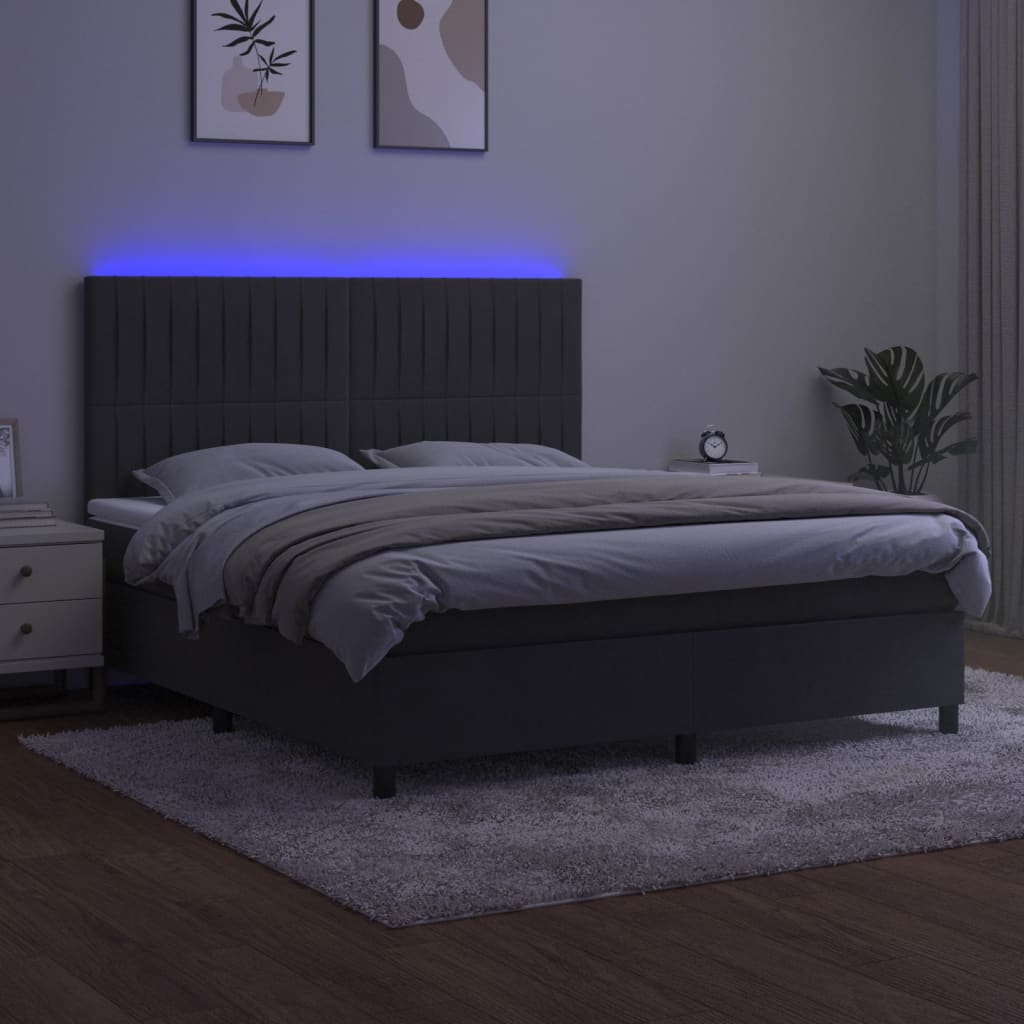 Boxspring Met Matras En Led Fluweel Donkergrijs 160 x 200 cm Verticale strepen