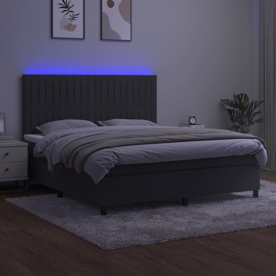 Boxspring Met Matras En Led Fluweel Donkergrijs 160 x 200 cm Verticale strepen