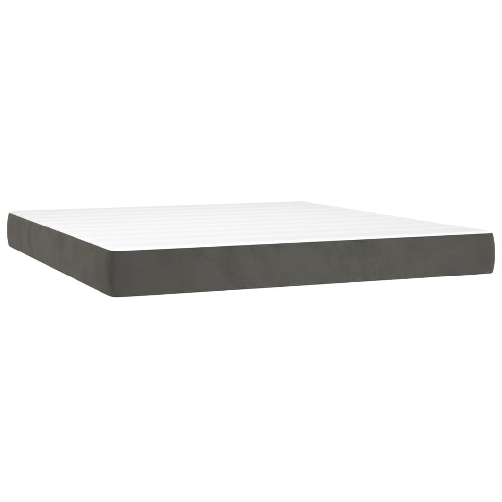 Boxspring Met Matras En Led Fluweel Donkergrijs 160 x 200 cm Verticale strepen