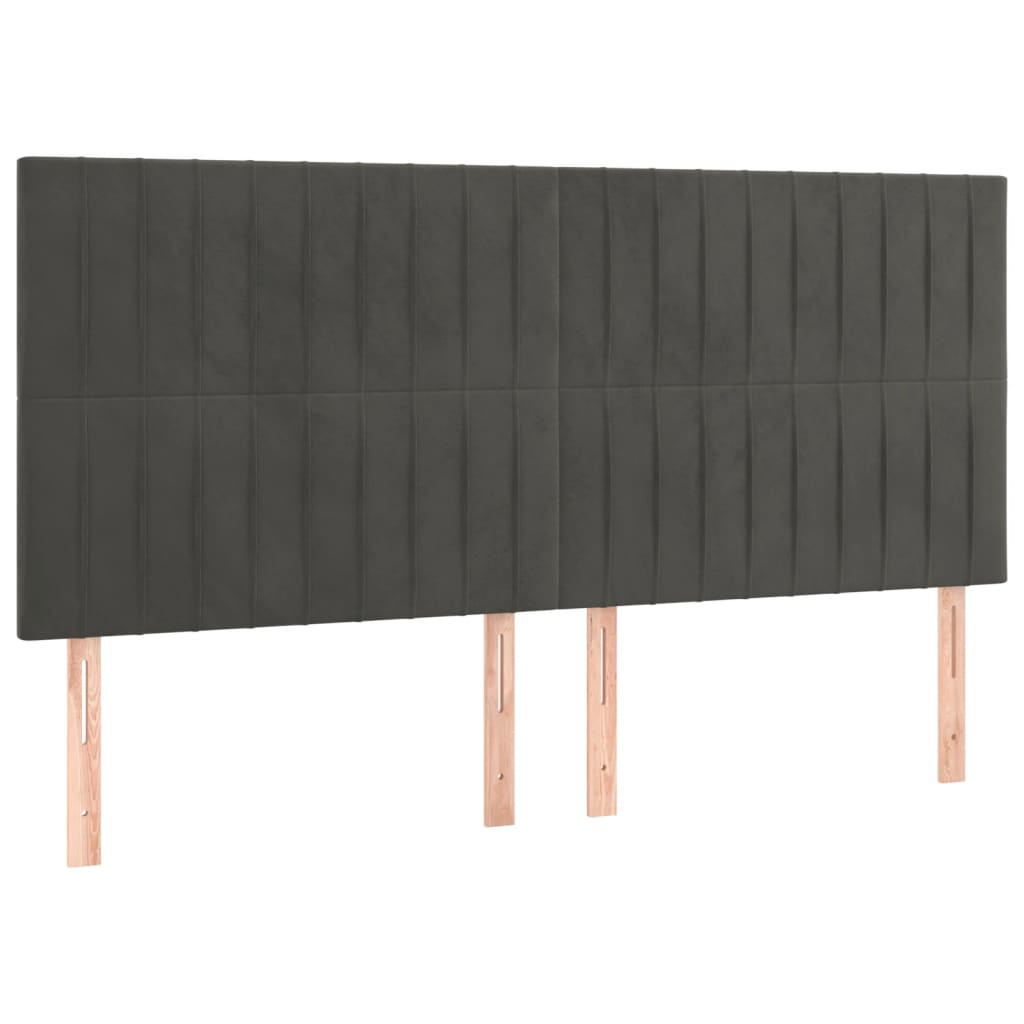 Boxspring Met Matras En Led Fluweel Donkergrijs 160 x 200 cm Verticale strepen