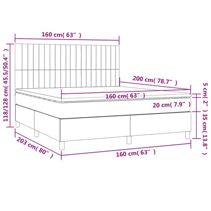 Boxspring Met Matras En Led Fluweel Donkergrijs 160 x 200 cm Verticale strepen
