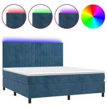 Boxspring Met Matras En Led Fluweel Donkerblauw 160 x 200 cm Verticale strepen
