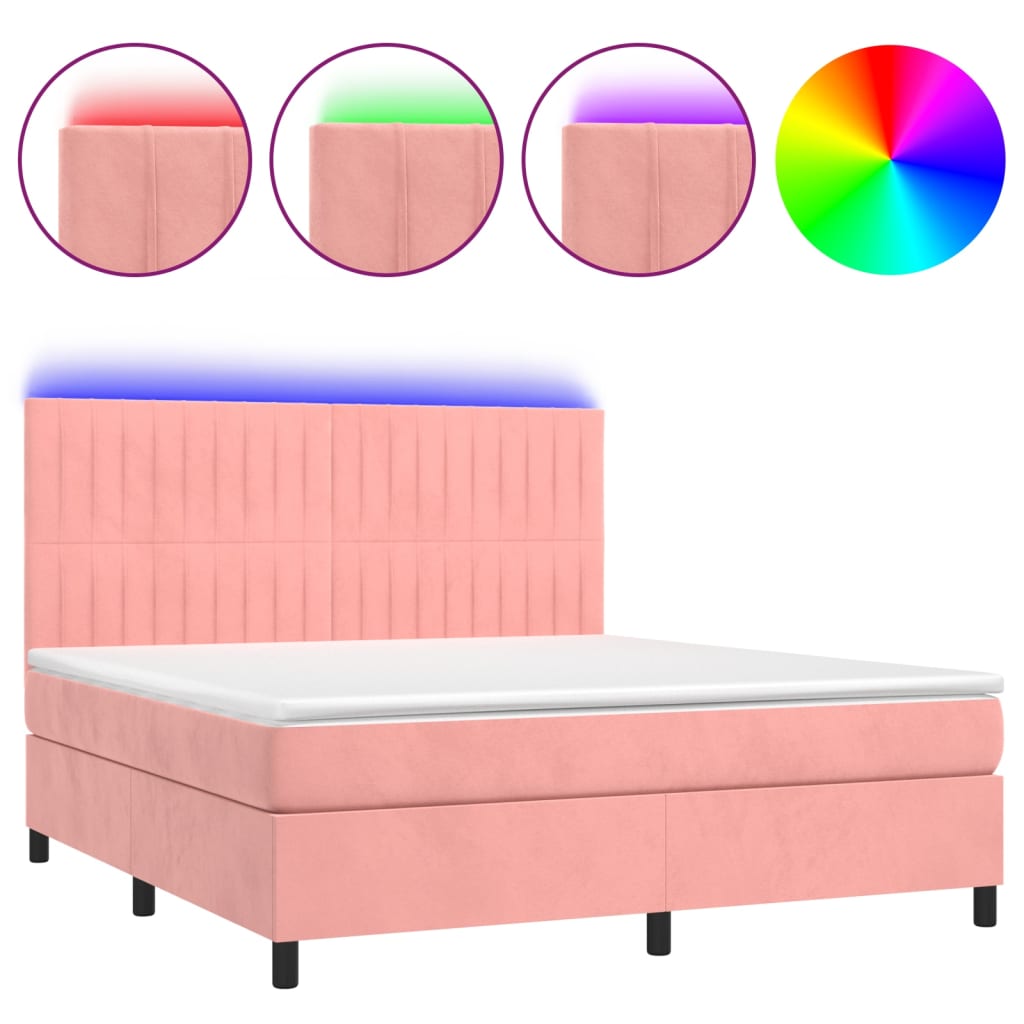 Boxspring Met Matras En Led Fluweel Roze 160 x 200 cm Verticale strepen