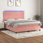 Boxspring Met Matras En Led Fluweel Roze 160 x 200 cm Verticale strepen